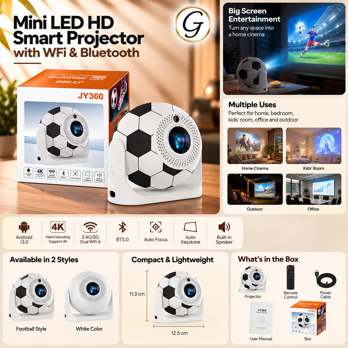 Mini LED HD Smart Projector with Wifi & Bluetooth
