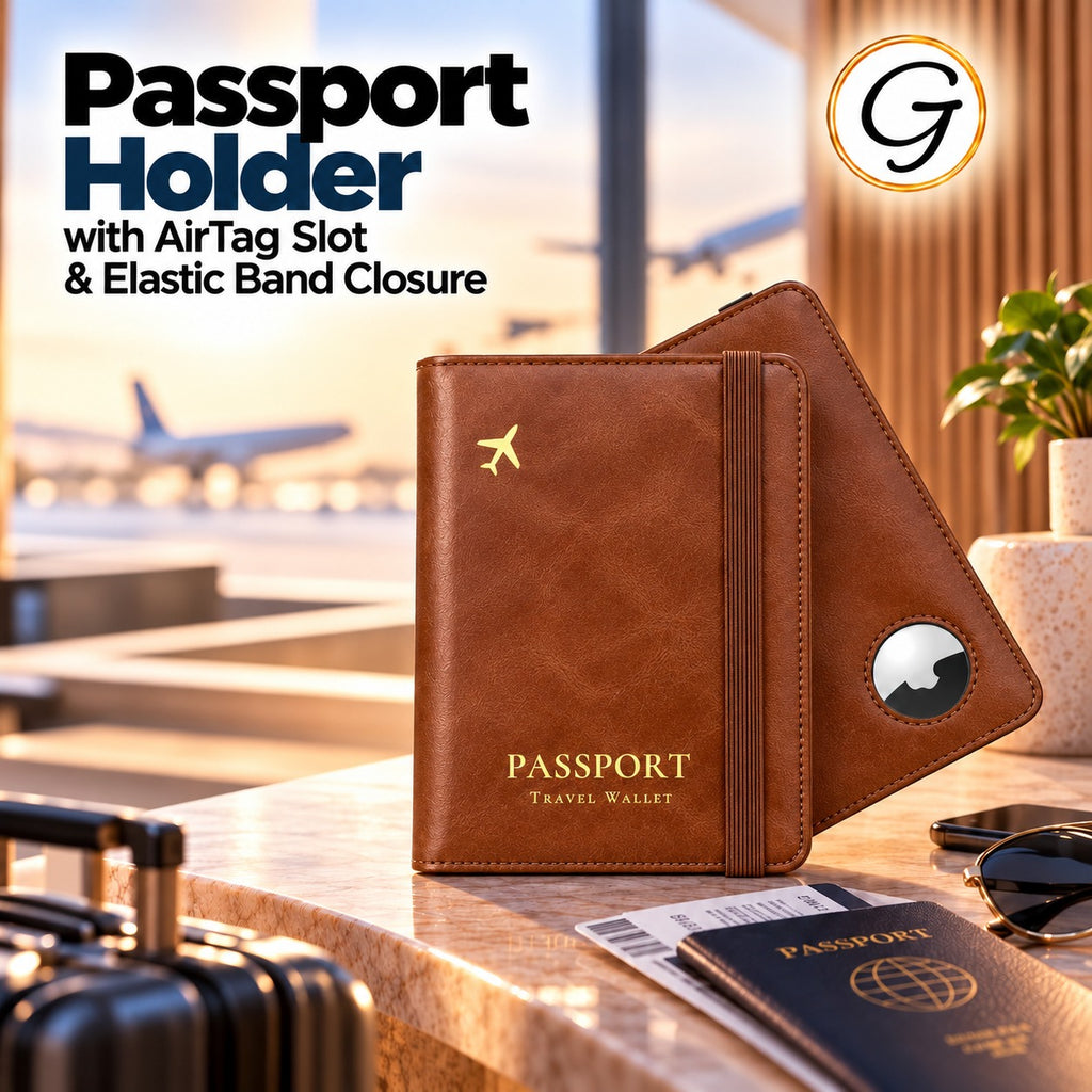 Passport Holder with AirTag Slot & Elastic Band Closure
