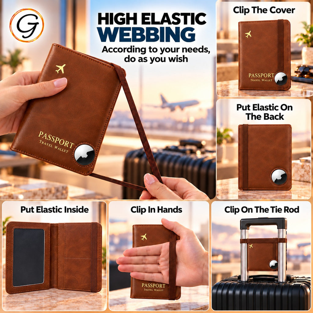 Passport Holder with AirTag Slot & Elastic Band Closure