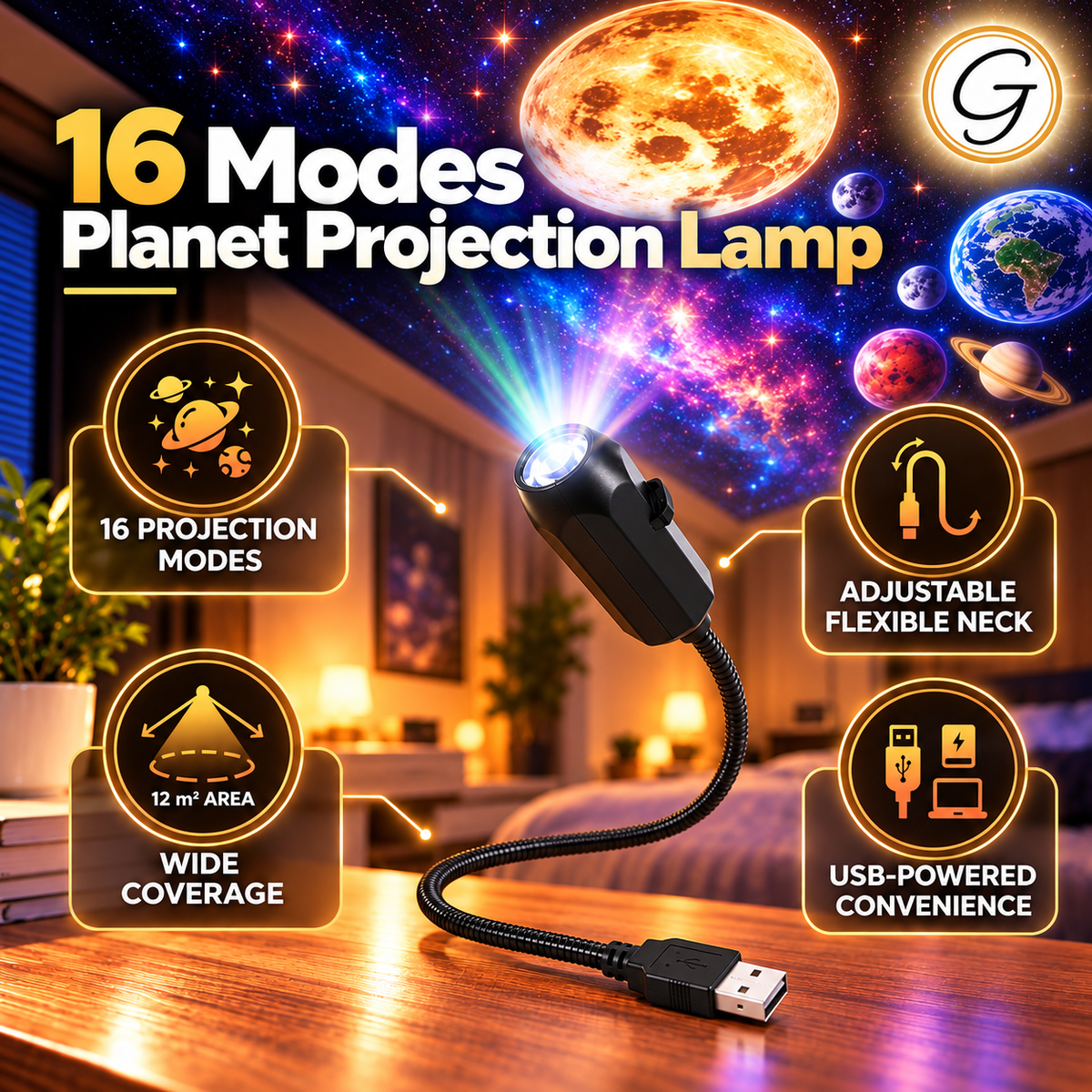 Star Projector, Night Light Planet Projection Lamp, 16 Films Star Projector Light