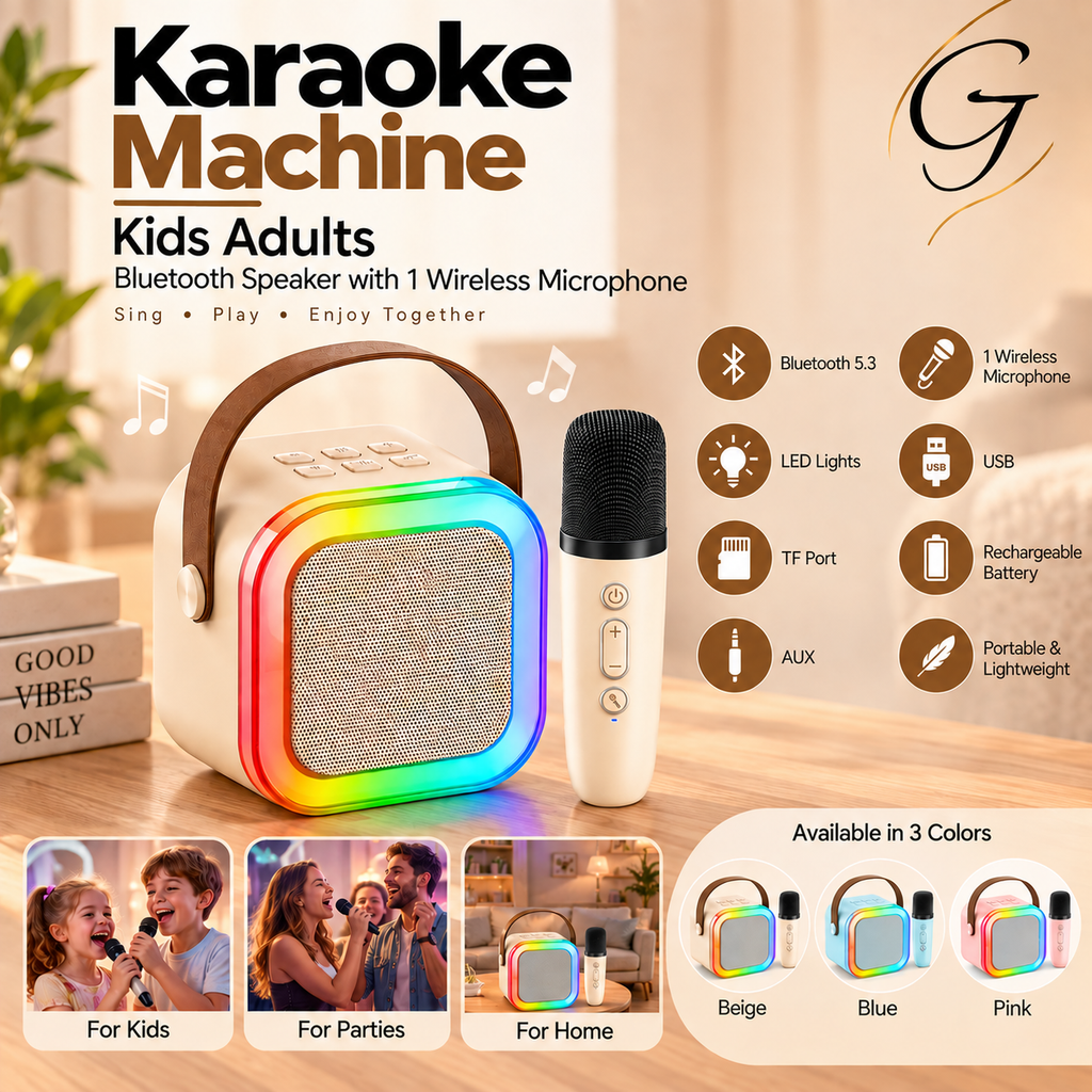 Karaoke Machine Kids Adults, Bluetooth Speaker with 1 Wireless Microphone