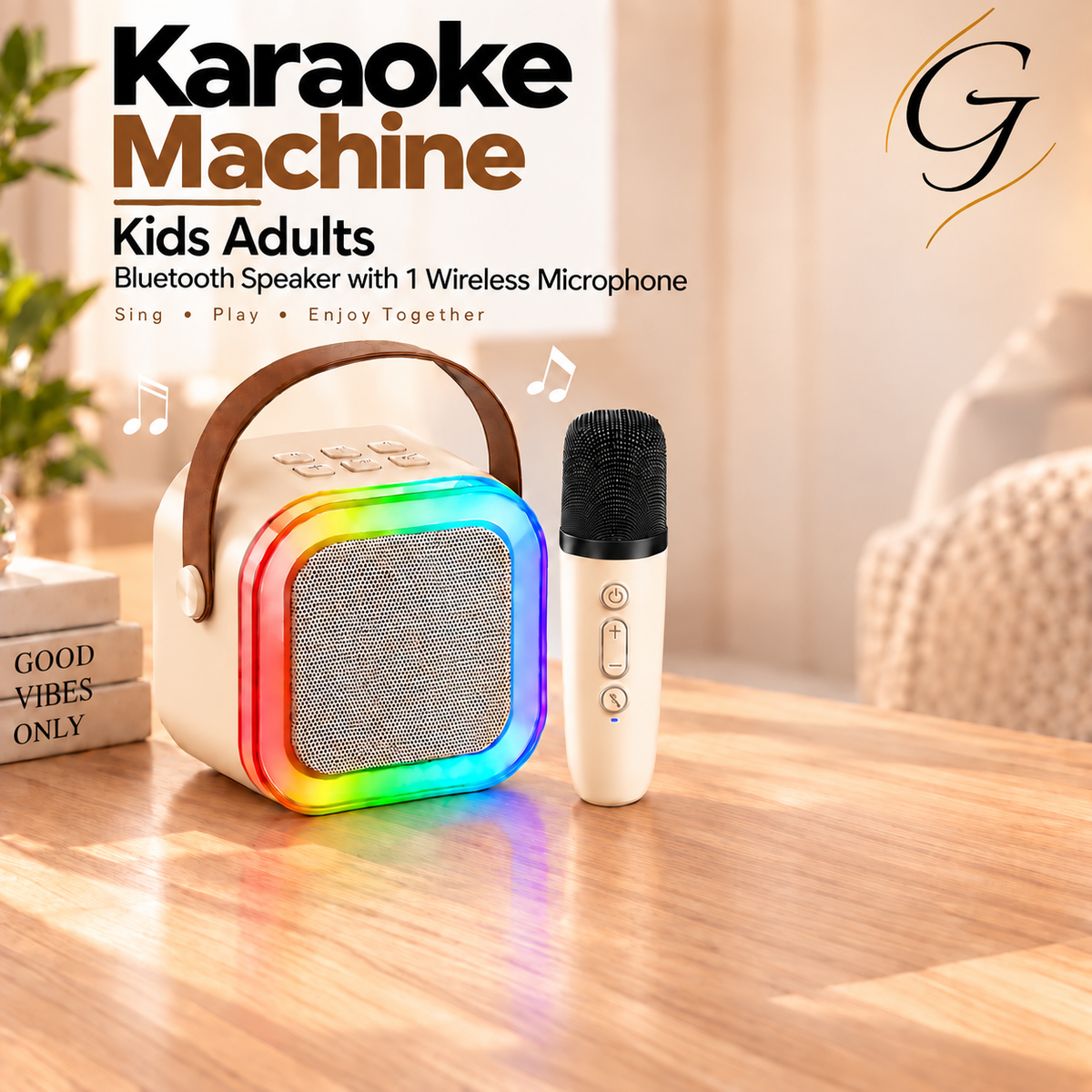 Karaoke Machine Kids Adults, Bluetooth Speaker with 1 Wireless Microphone