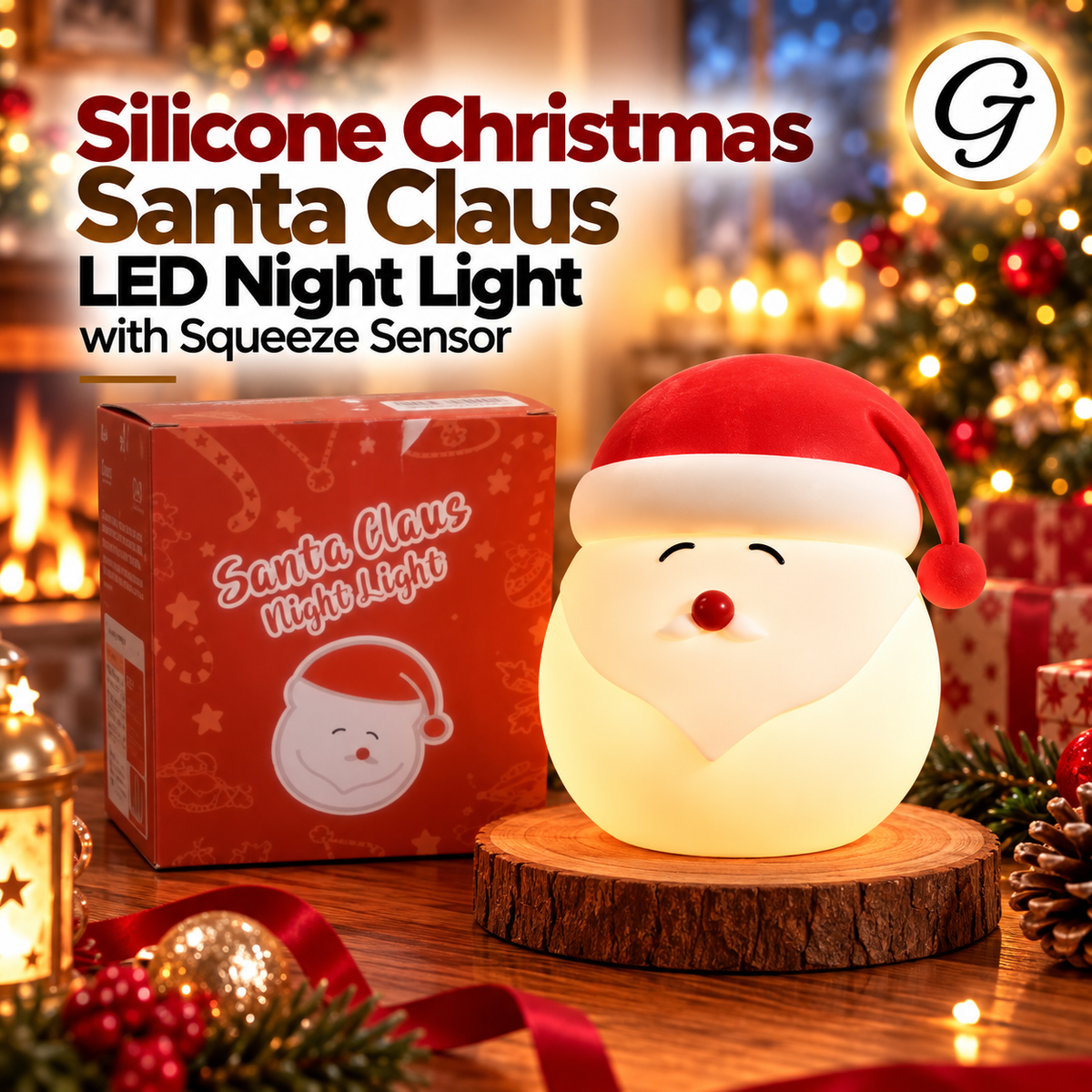Silicone Christmas Santa Claus LED Night Light with Squeeze Sensor