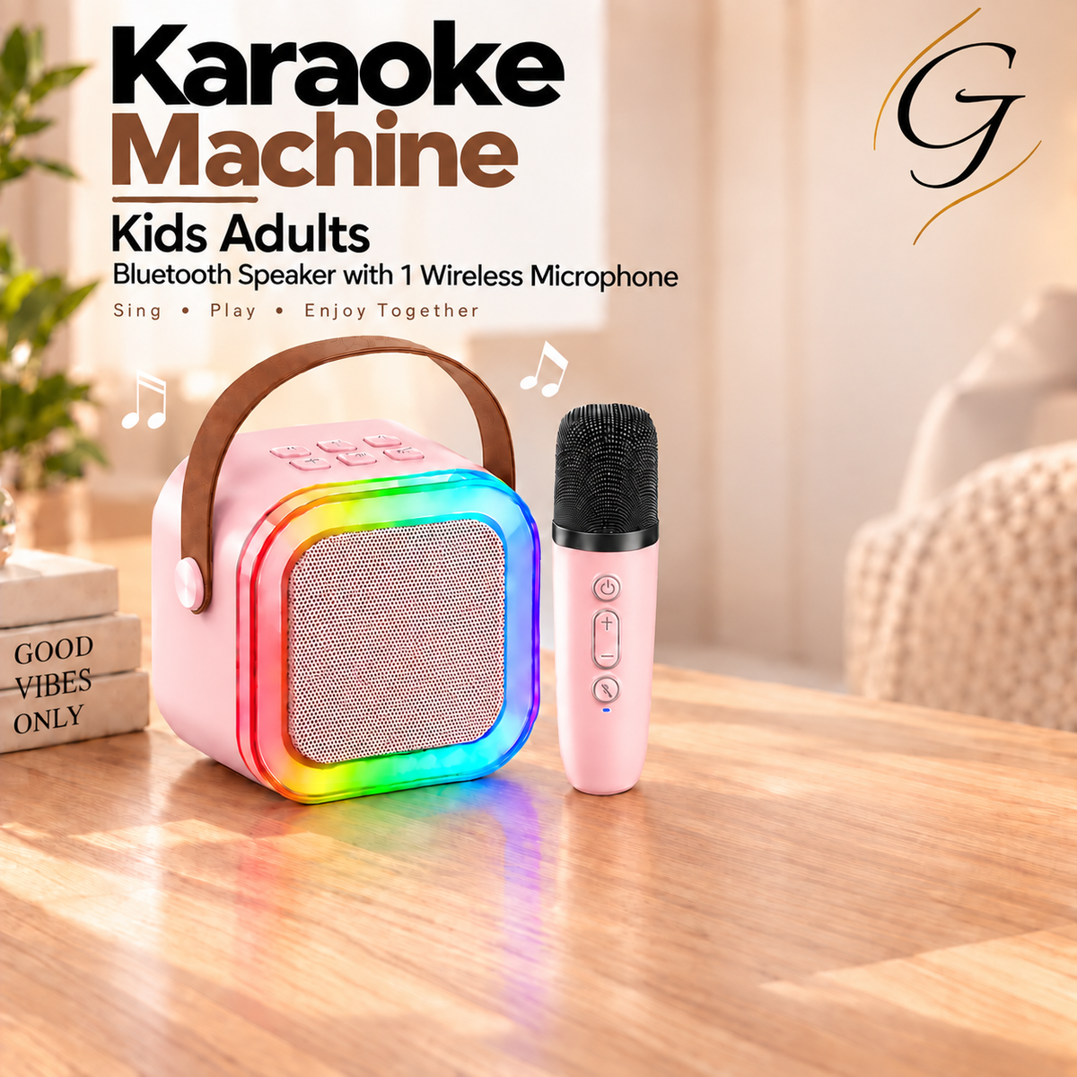 Karaoke Machine Kids Adults, Bluetooth Speaker with 1 Wireless Microphone
