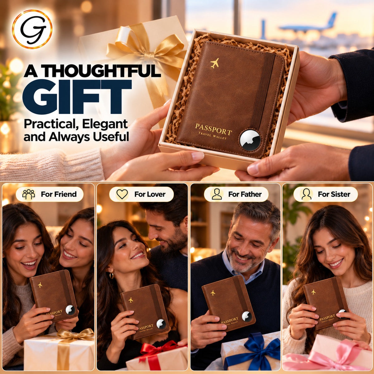 Passport Holder with AirTag Slot & Elastic Band Closure