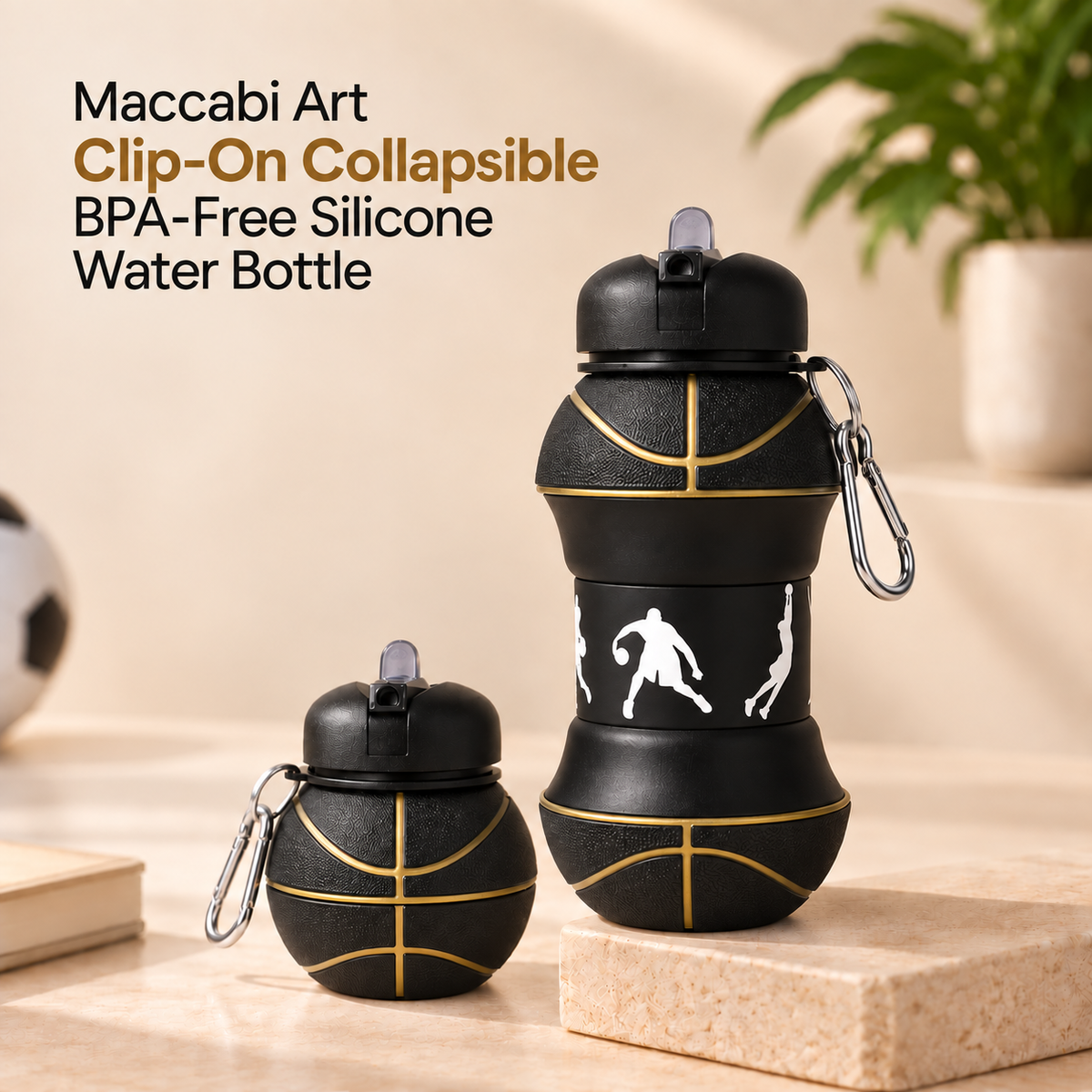 Maccabi Art Clip-On Collapsible BPA-Free Silicone Water Bottle