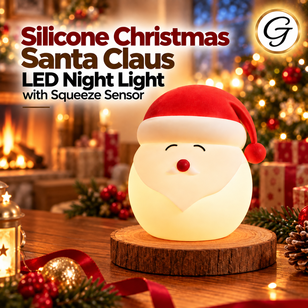 Silicone Christmas Santa Claus LED Night Light with Squeeze Sensor