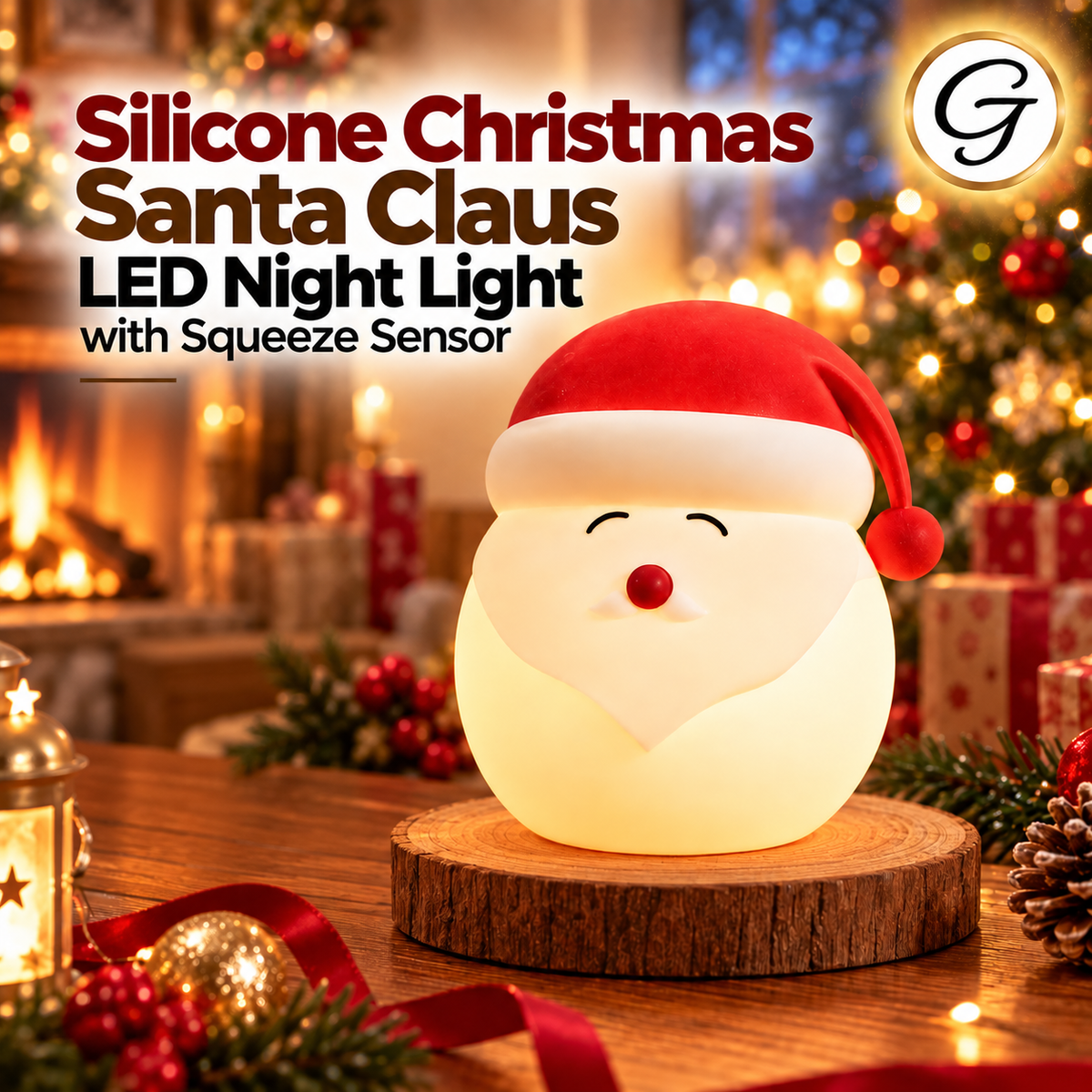 Silicone Christmas Santa Claus LED Night Light with Squeeze Sensor