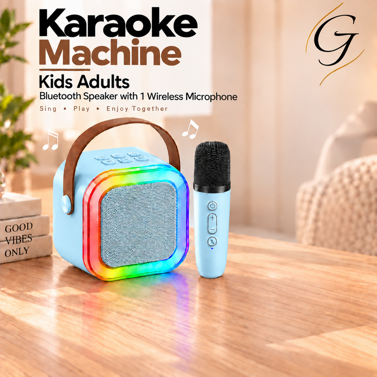 Karaoke Machine Kids Adults, Bluetooth Speaker with 1 Wireless Microphone