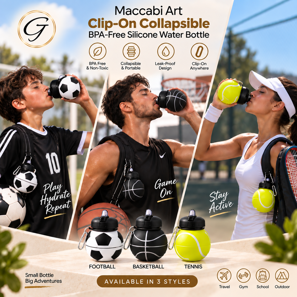 Maccabi Art Clip-On Collapsible BPA-Free Silicone Water Bottle