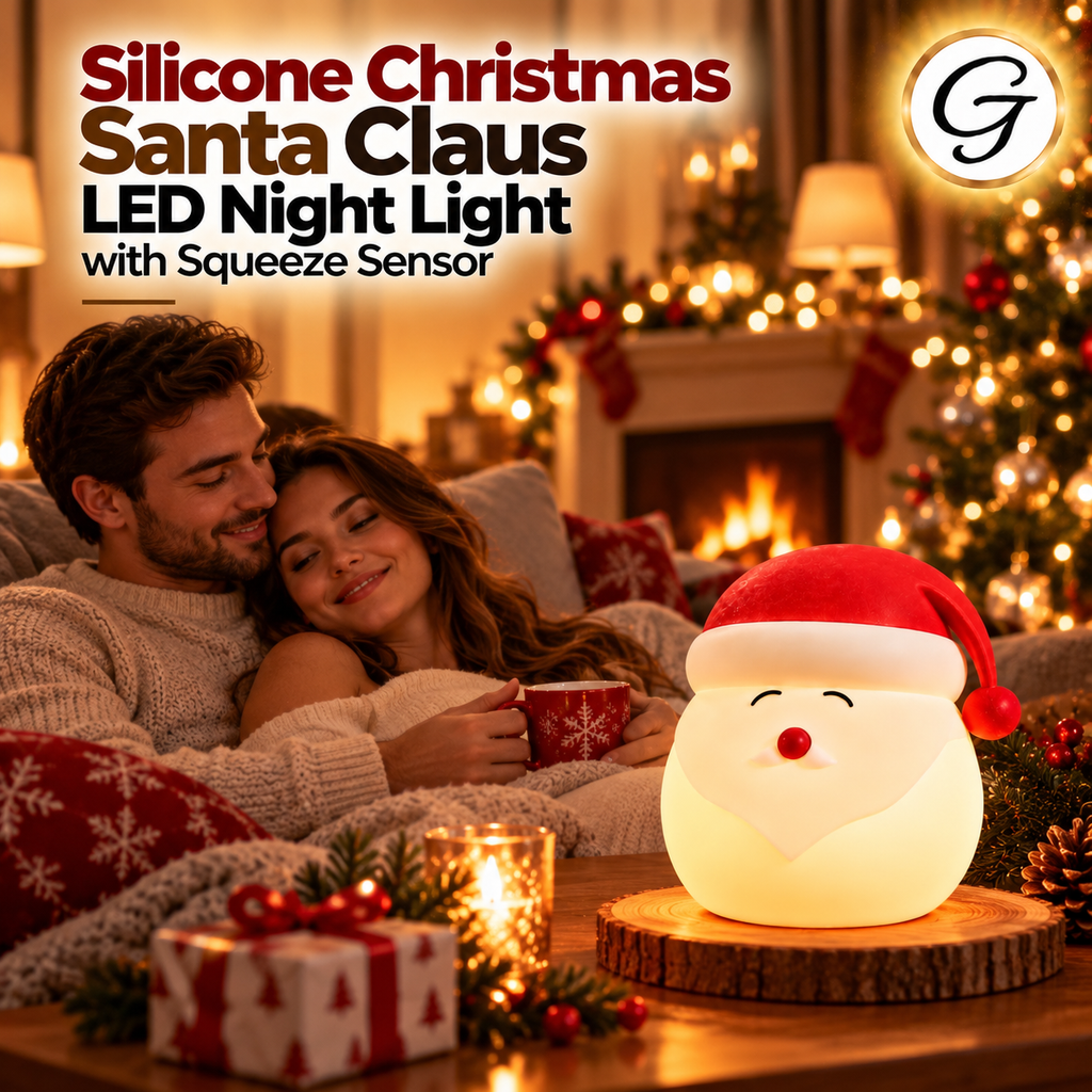 Silicone Christmas Santa Claus LED Night Light with Squeeze Sensor