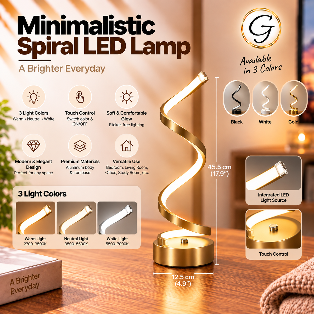 Minimalist Spiral LED Lamp