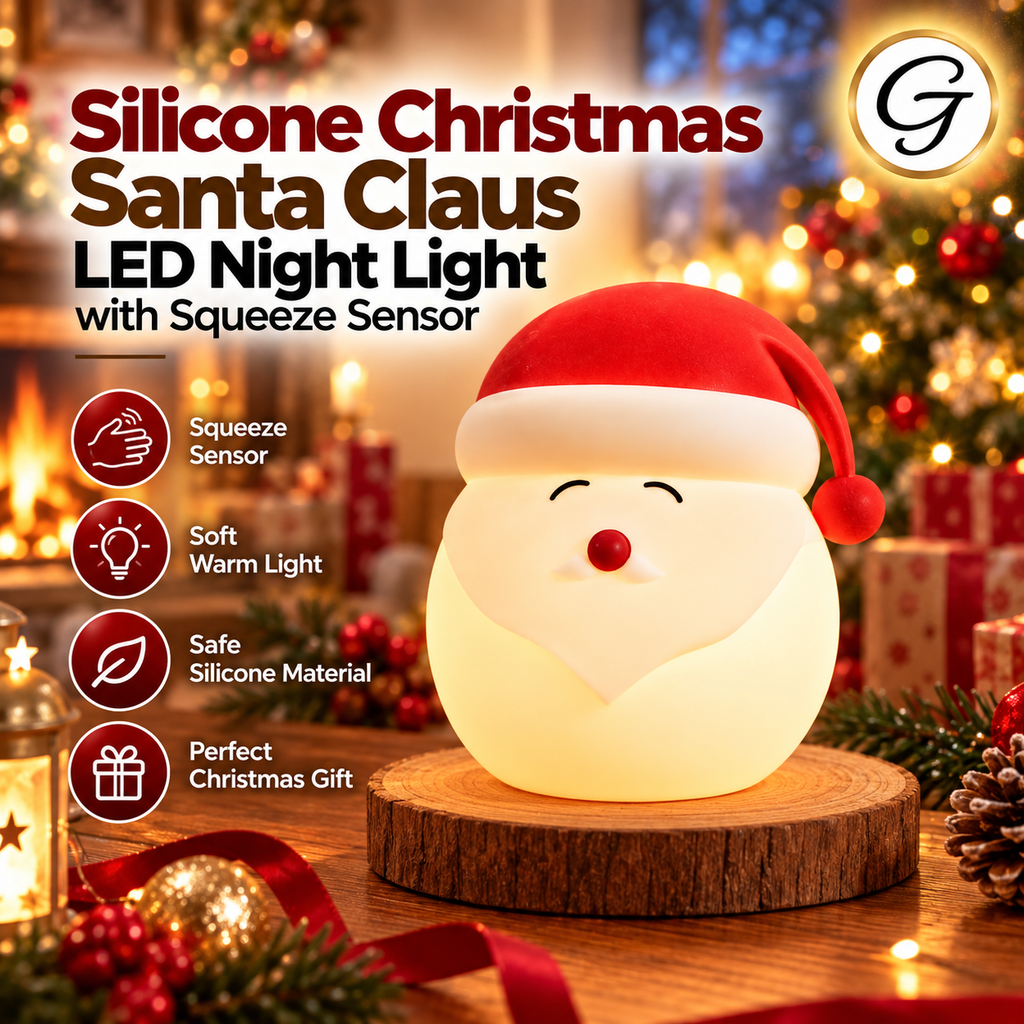 Silicone Christmas Santa Claus LED Night Light with Squeeze Sensor