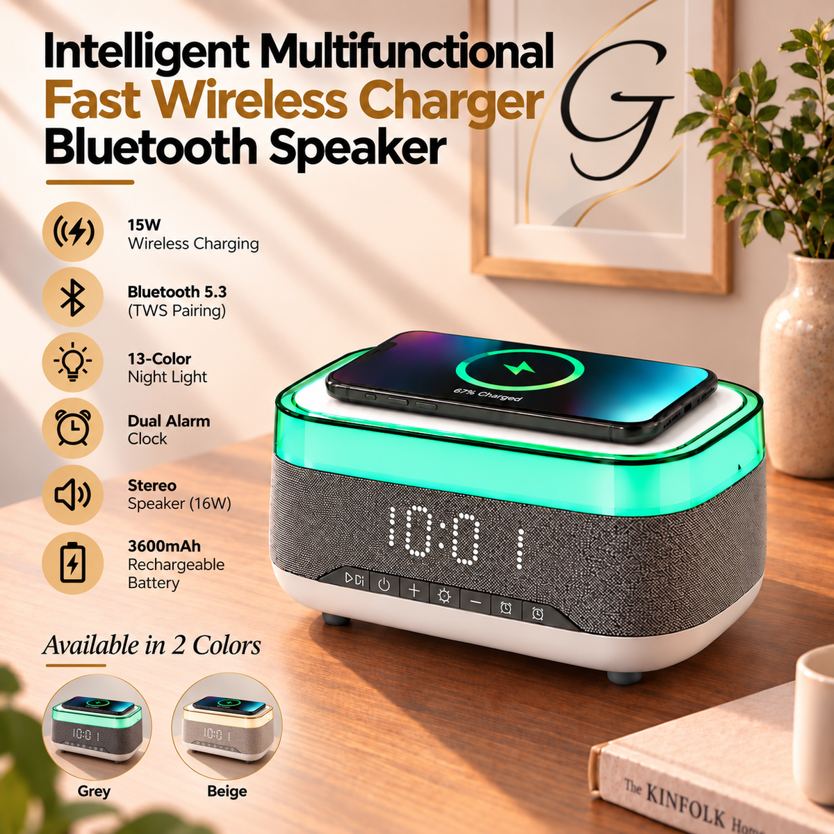 Intelligent Multifunctional Fast Wireless Charger Bluetooth Speaker