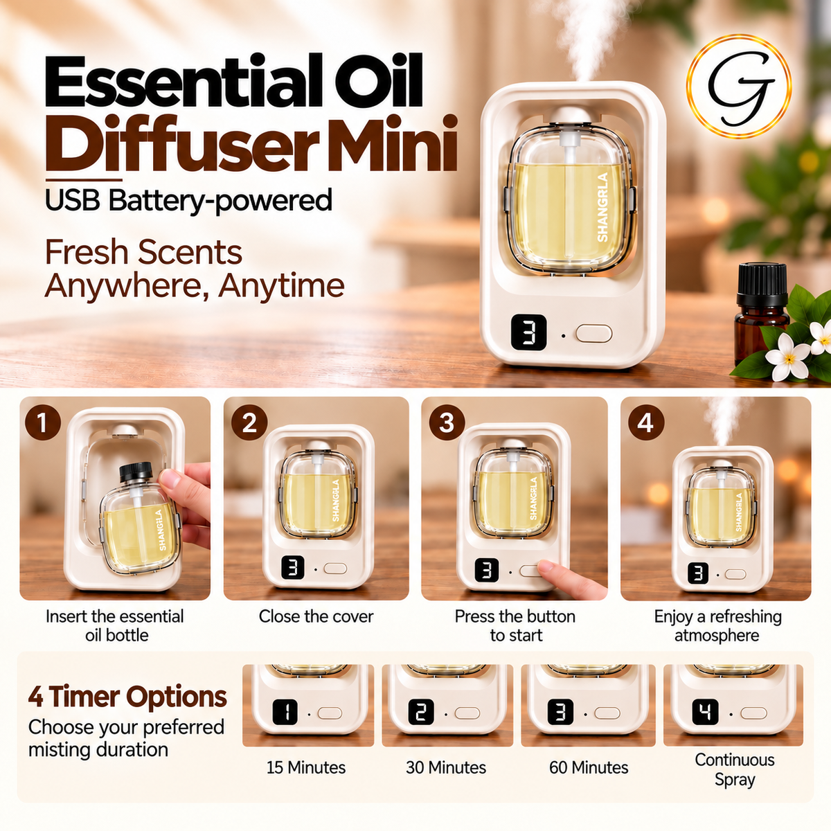 Essential Oil Diffuser Mini USB Battery-powered