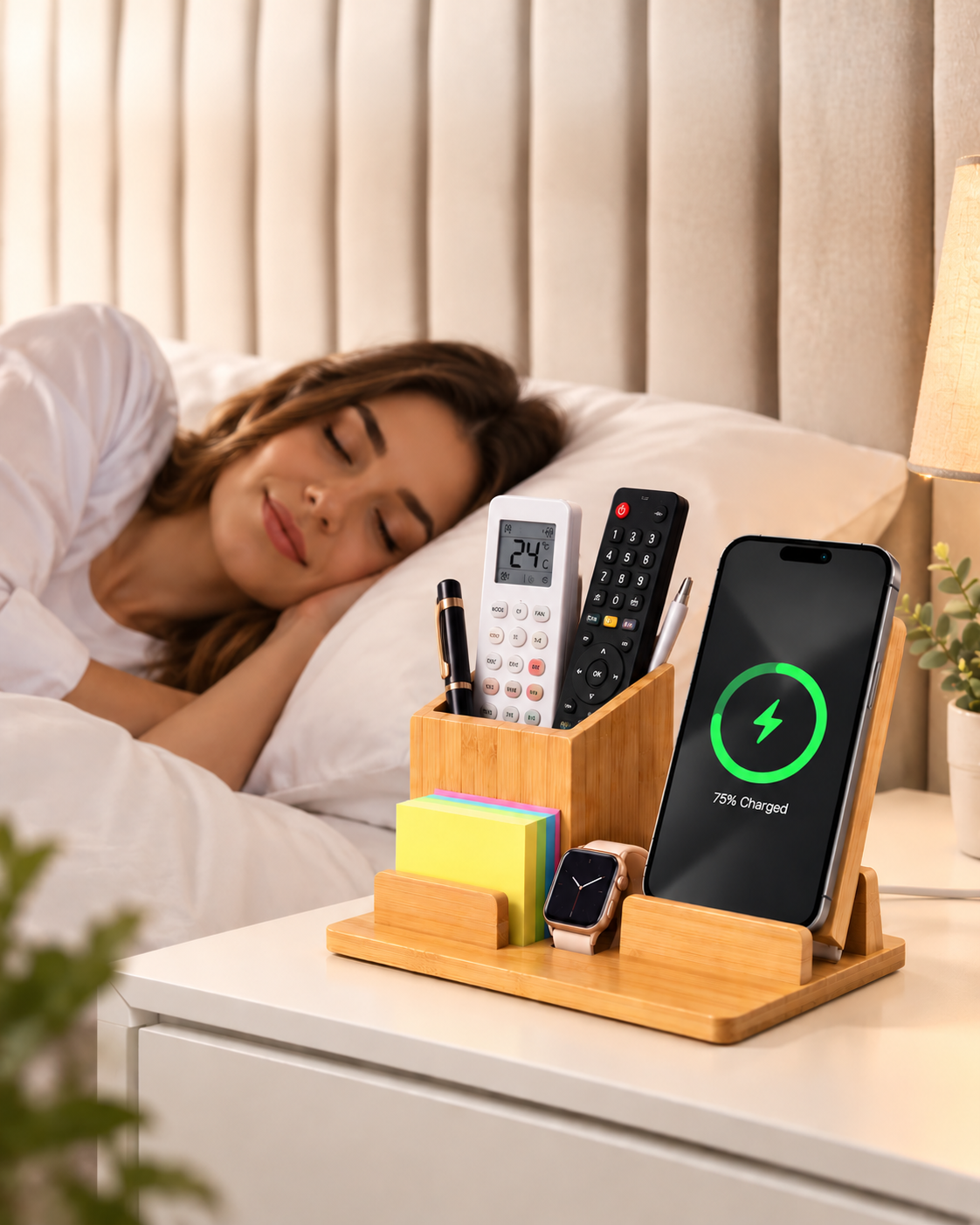 Wireless Bamboo Fast Charger and Organizer (Large)
