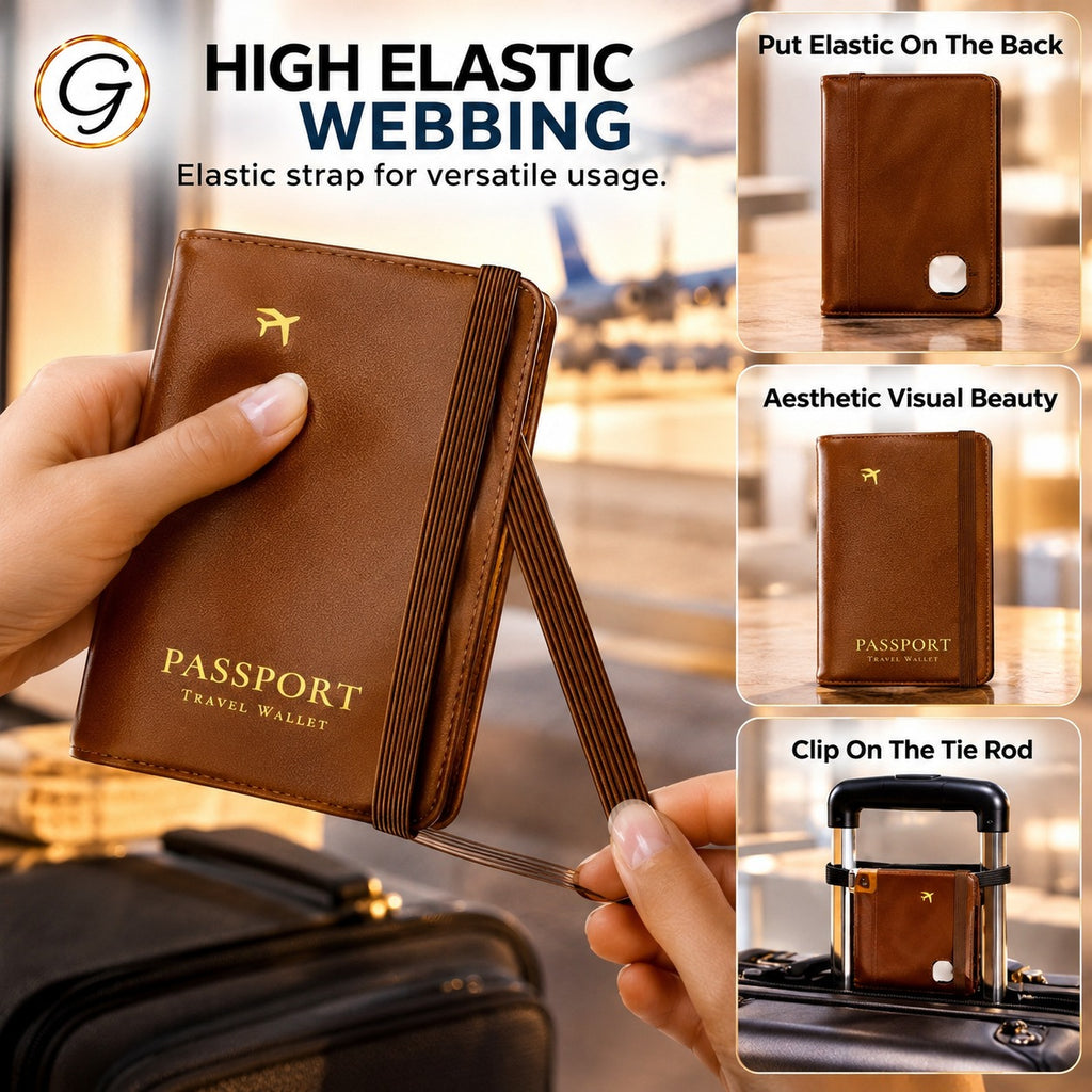Passport Holder with AirTag Slot & Elastic Band Closure