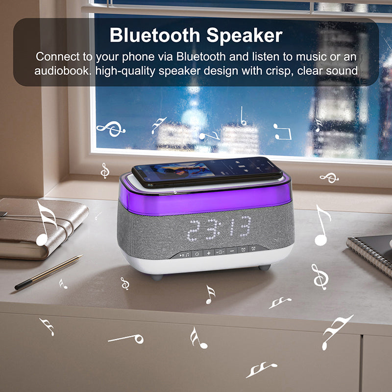 BlueTooth Speaker with Wireless Charger and Alarm Clock